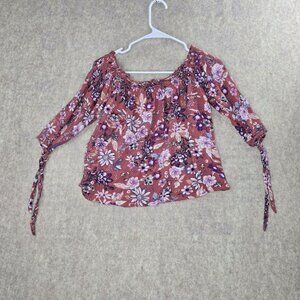 Gypsies & Moondust Womens Floral Off-Shoulder Top Multicolor L Rayon Smocked